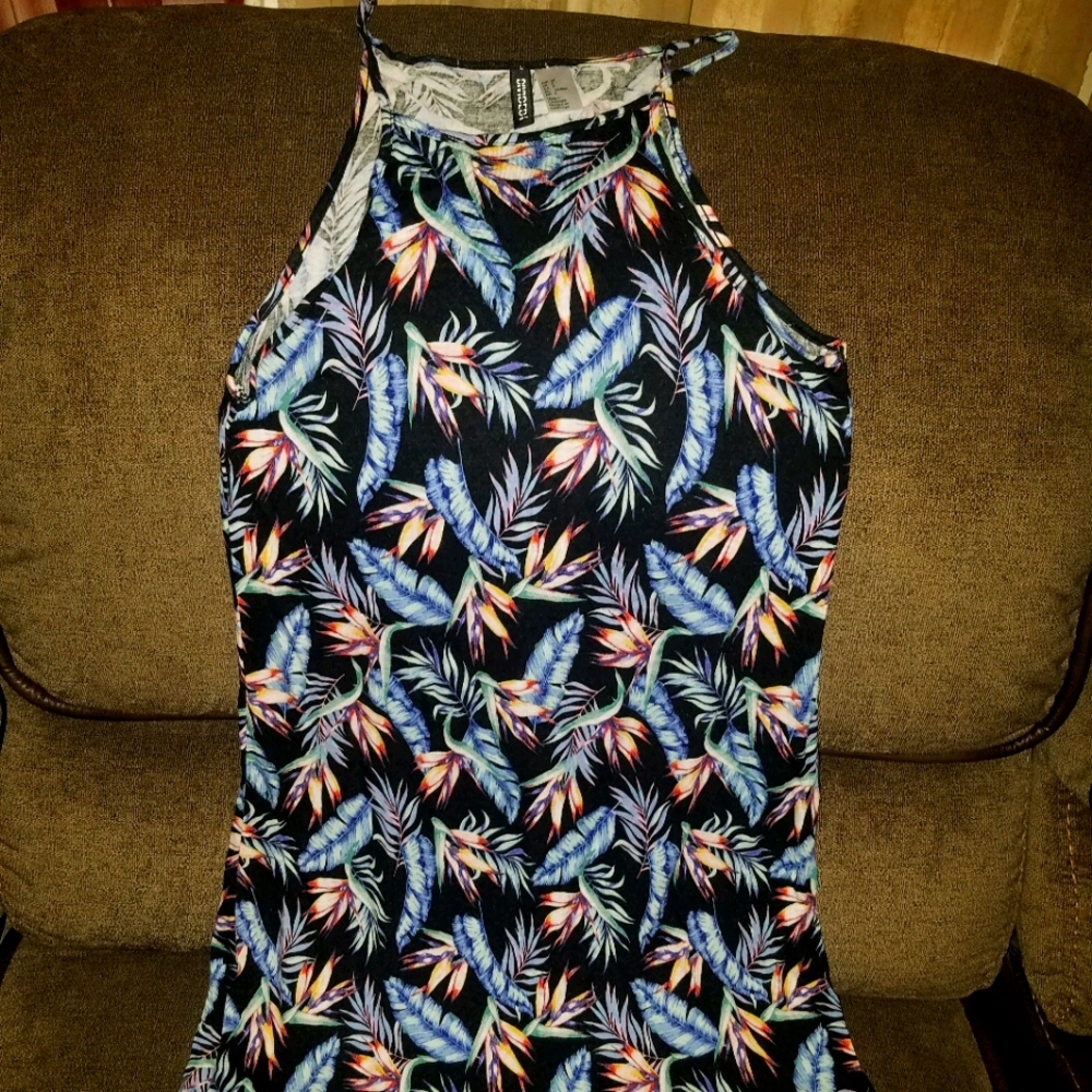 Black tropical  colorful strappy short dress